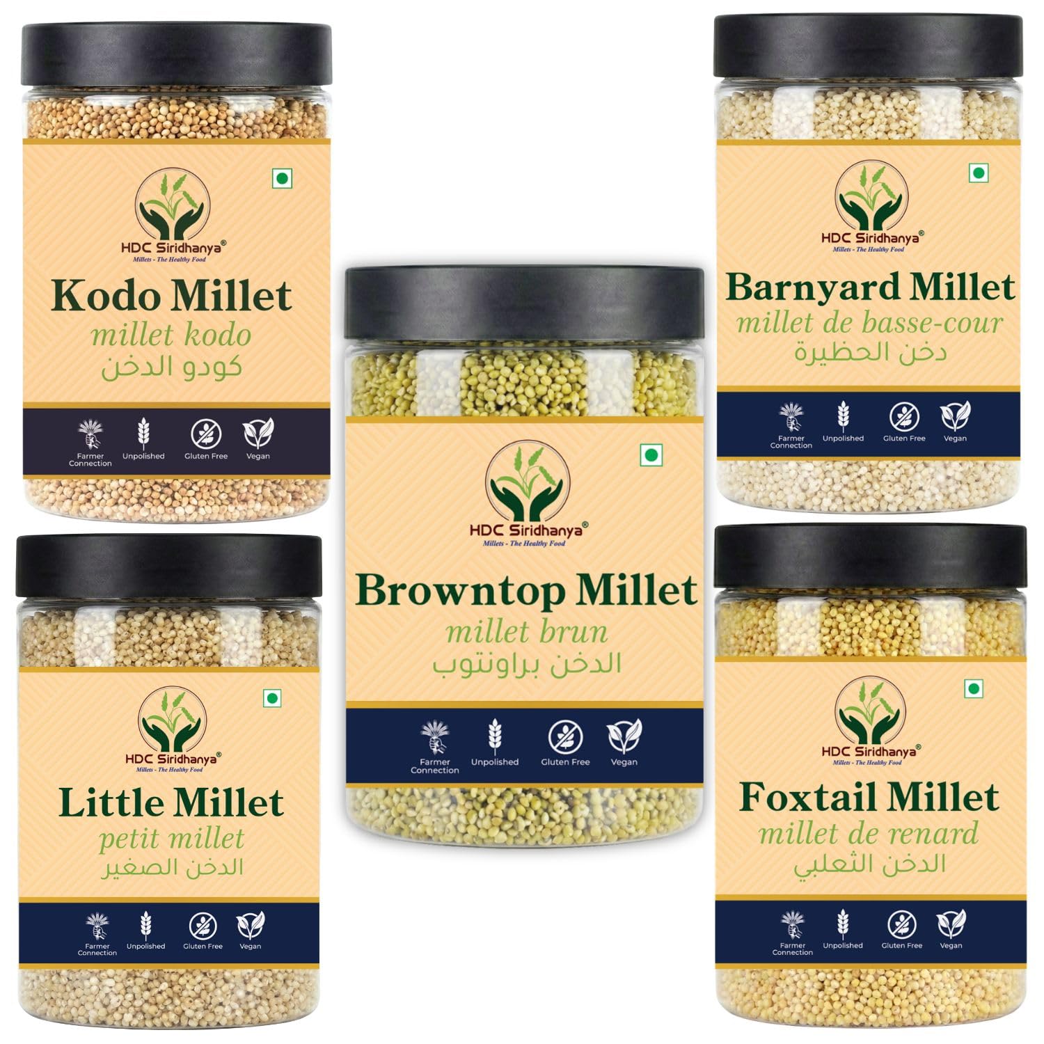 HDC Siridhanya millets Unpolished Organic combo pack of 5 positive millets [Kodo, Foxtail, Browntop, Barnyard and Little each 900gm] organically grown from Karnataka total 4.7kg-image-16