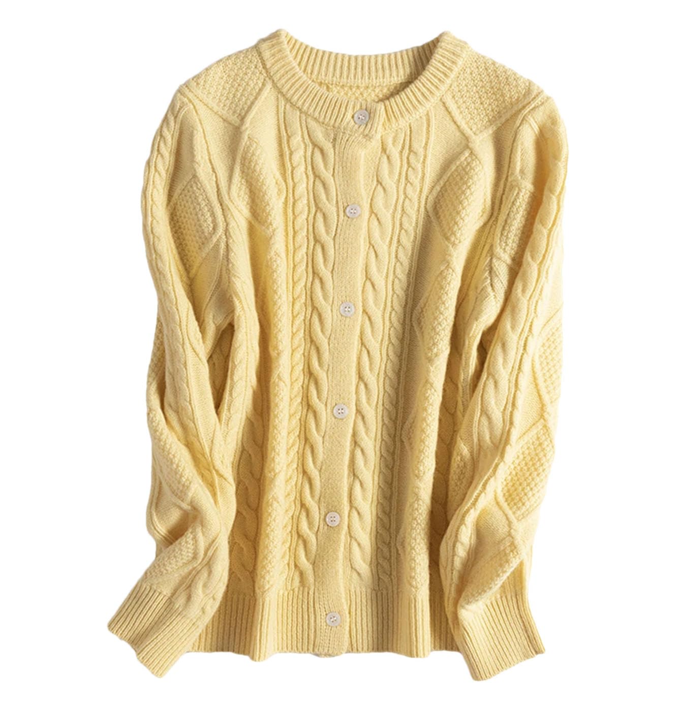 Damen Woll-Cardigan Pullover Rundhals Retro Solide Casual Lose Vielseitige Weiche Strickwaren Cardigans