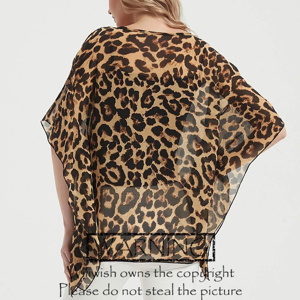 Women's Bohemian Floral Print Sheer Chiffon Blouse Batwing Shirts Tops Short-Sleeve Shirts - Image 6