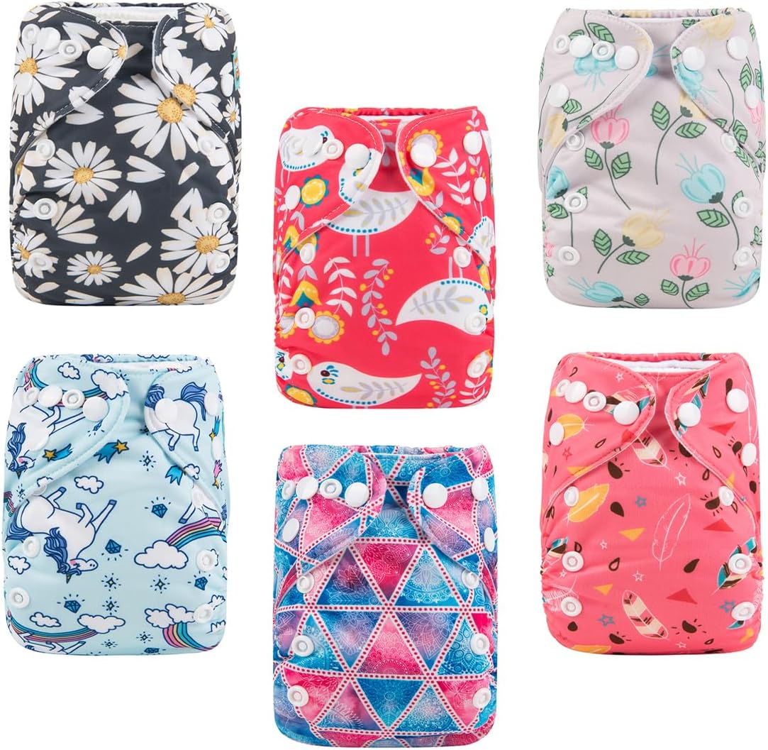 ALVABABY 6pcs with 12 Inserts Baby Cloth Diapers Pocket Newborn Diaper for Less Than 12pounds Baby Snaps Cloth Diapers Nappy