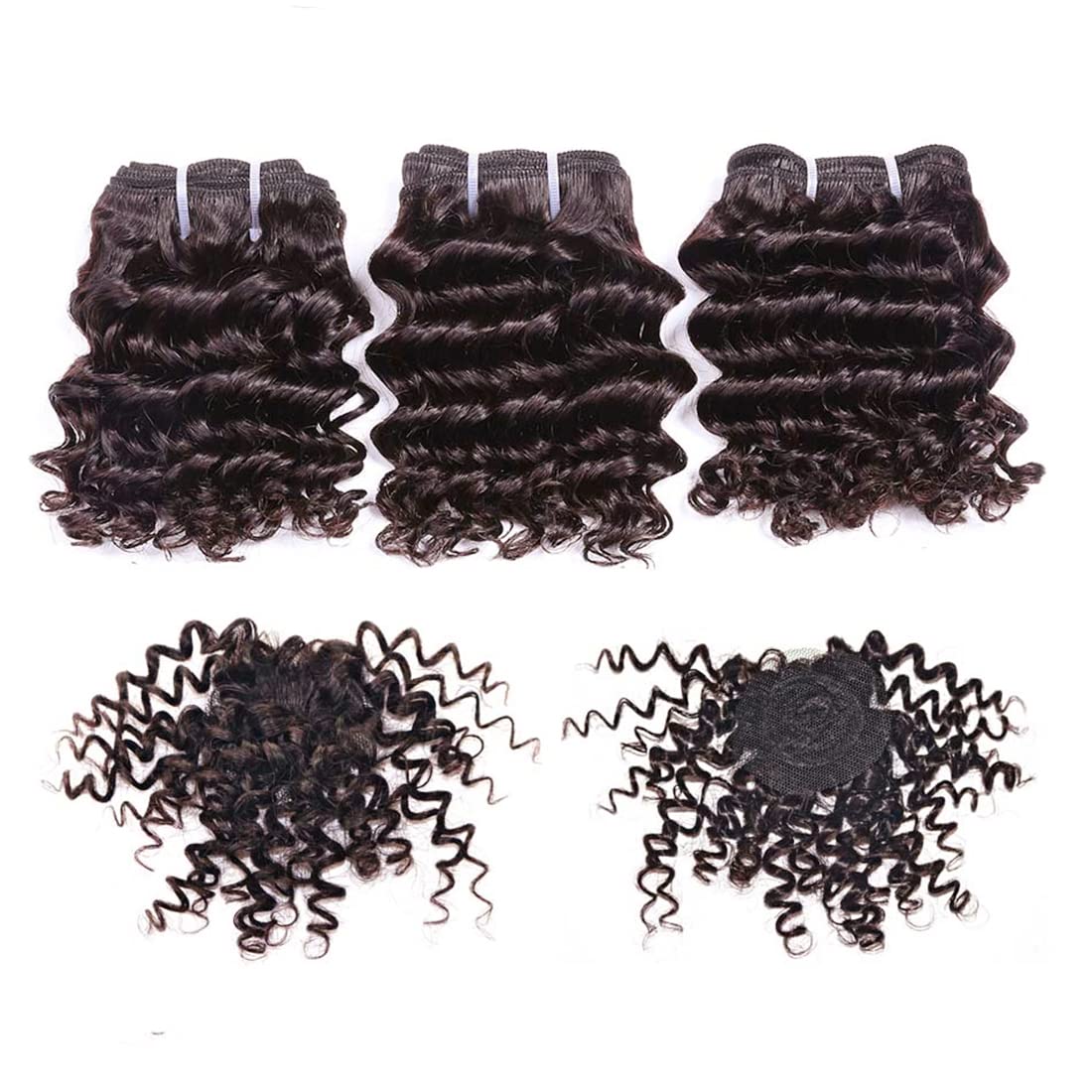 Aiokrtse Peruvian Virgin Hair Deep Wave Human Hair Weave Bundles 3 Pieces 6 Inch Weave with 1 Small Closure Light Brown Color 119 Grams
