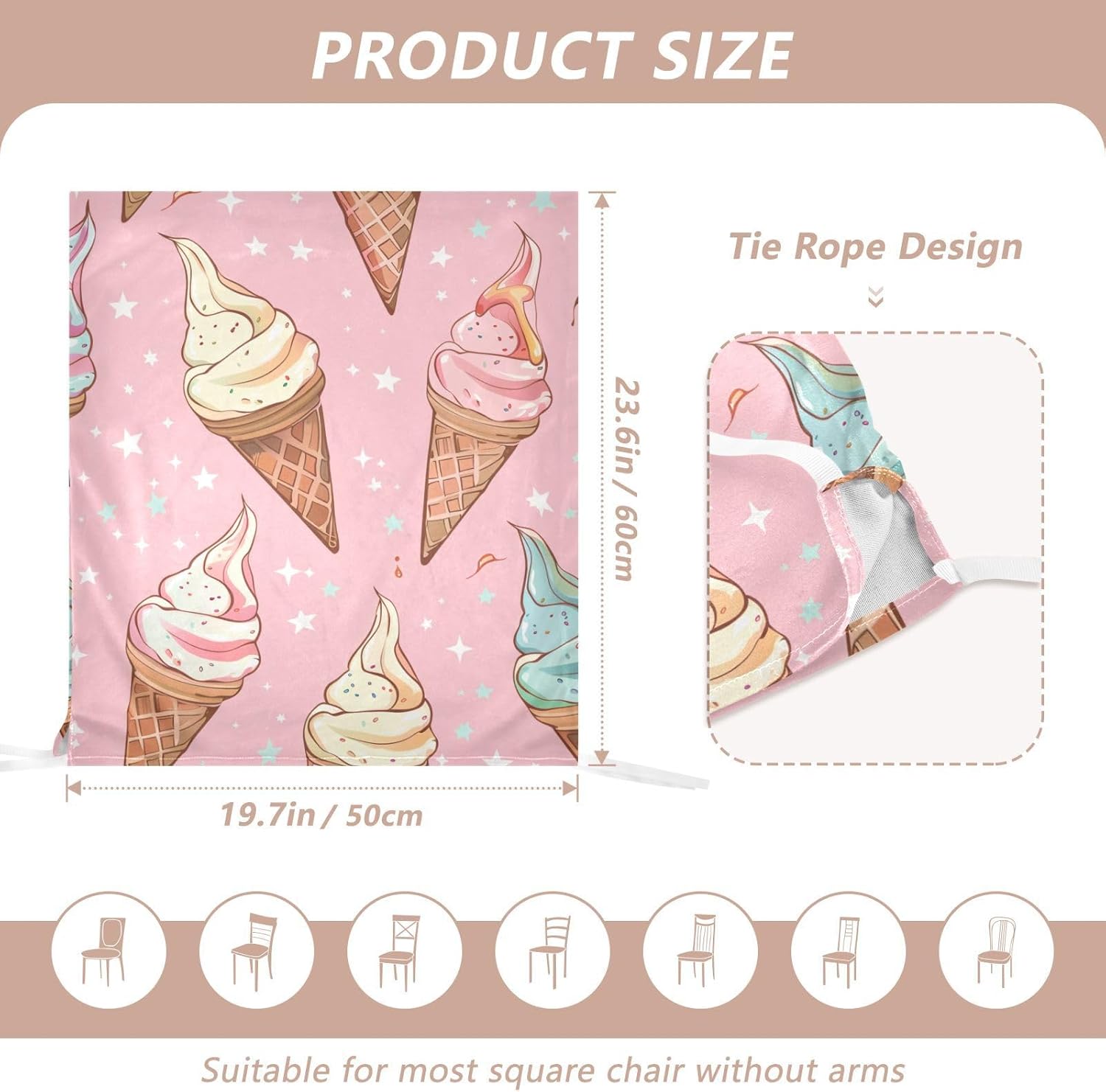 ALAZA Ice Cream Stars Pink Chair Back Cover Set of 6, Washable Reusable Removable Chair Slipcovers Decorative Chair Cover for Home Kitchen Wedding Party