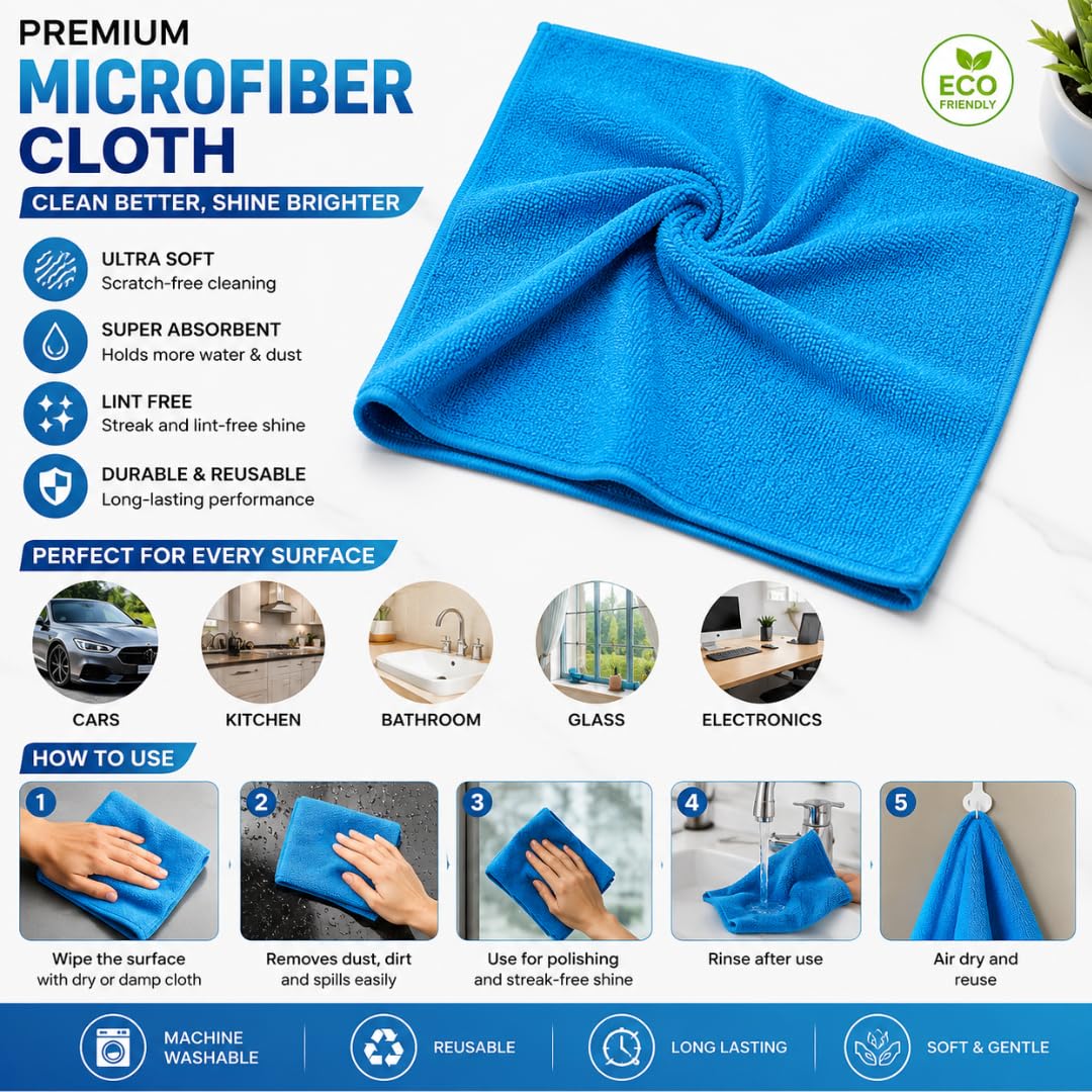 G.FIDEL 4 PC Microfibre 340 GSM Car Cleaning Towels Extra Soft Scratch Free Cloth Multipurpose Cloth Towel for Home, Office, Kitchen Use (Multicolor/40X40CM) 4