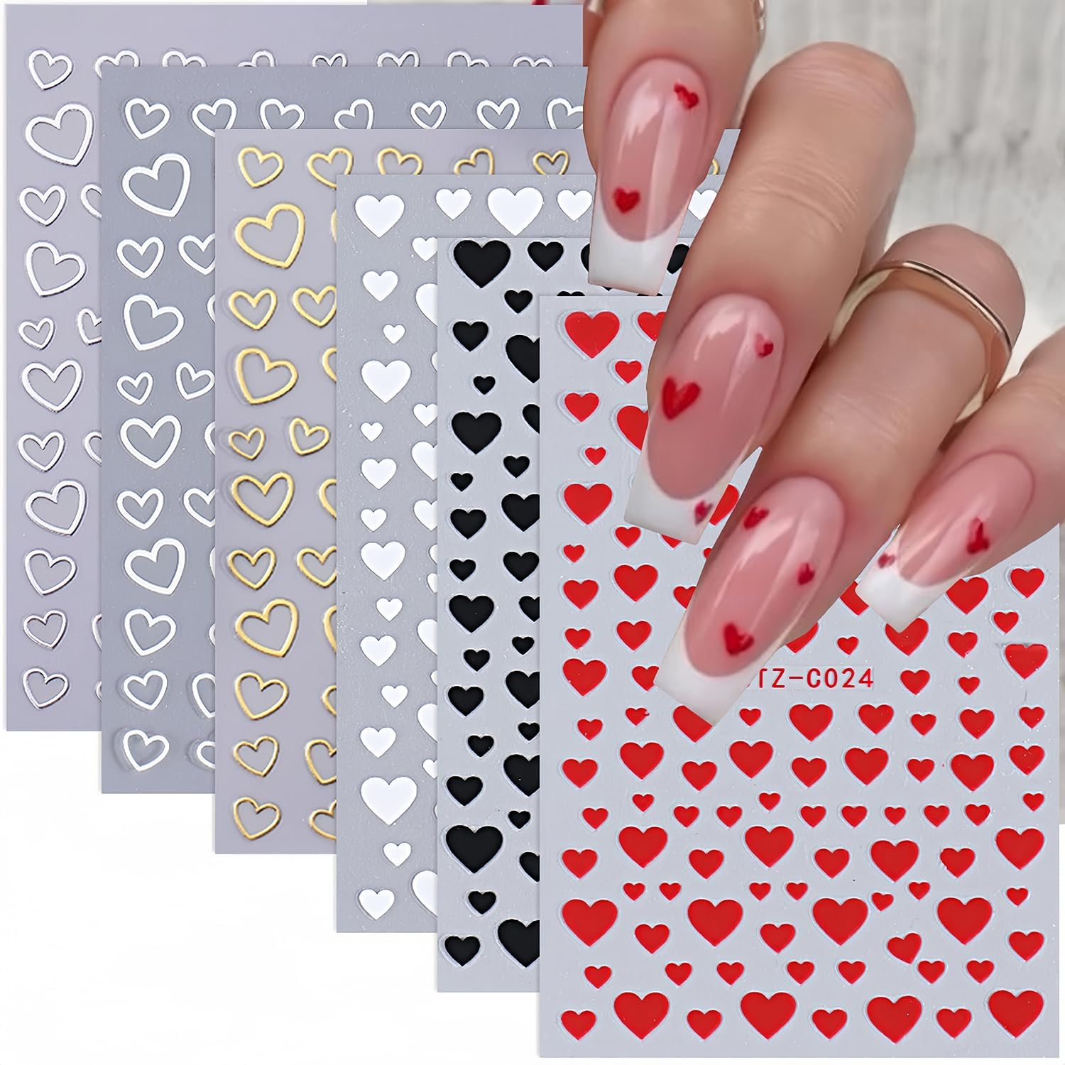 Adesivi per Unghie a Forma di Cuore Stickers Unghie Nail Art, 6 Fogli San Valentino Adesivi Unghie Cuori Nail Stickers Fai da Te, Autoadesivi Decorazioni Unghie Nail Art Decalcomanie