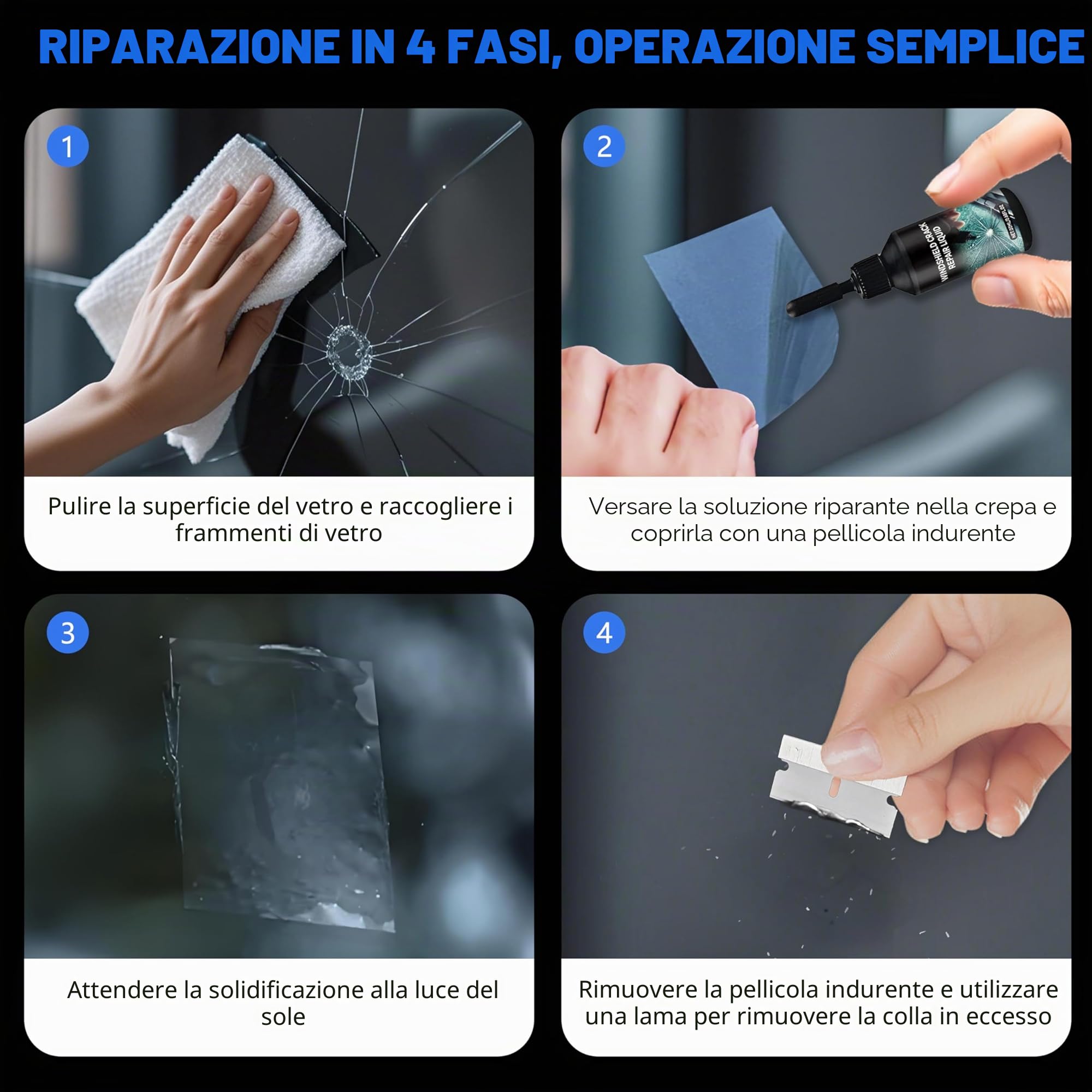 Kit di Riparazione del Vento Cracking per Chip e Cracks, Kit di Riparazione per Auto Windshield Crack Repair Liquid for Cracks, Kit di Riparazione del Chip Rock Windshield (1)