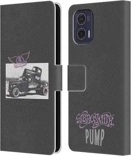 Head Case Designs Officially Licensed Aerosmith The Pump Black and White Leather Book Wallet Case Cover Compatible with Motorola Moto G73 5G