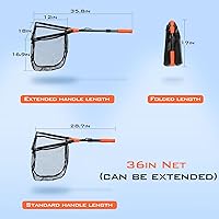 Vista 8 de KastKing Pontus - Red de pesca para pescar, plegable y ligera, red de pesca de agua dulce con escala de longitud integrada, mango de aluminio, malla