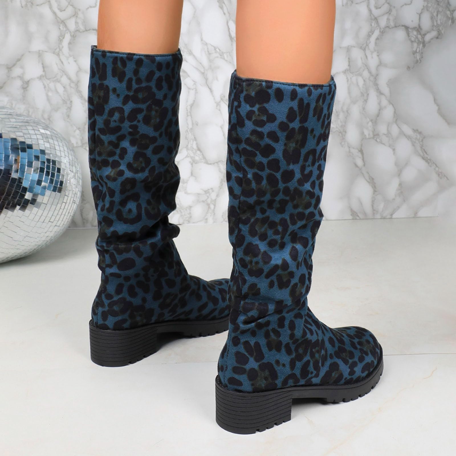 Botas de Vestir Rujer Botas de Media Pantorrilla Gamuza sintética con Estampado Floral, Altas hasta la Rodilla, cómodas Informales Vestir con Cremallera Lateral, Moda otoño-Invierno