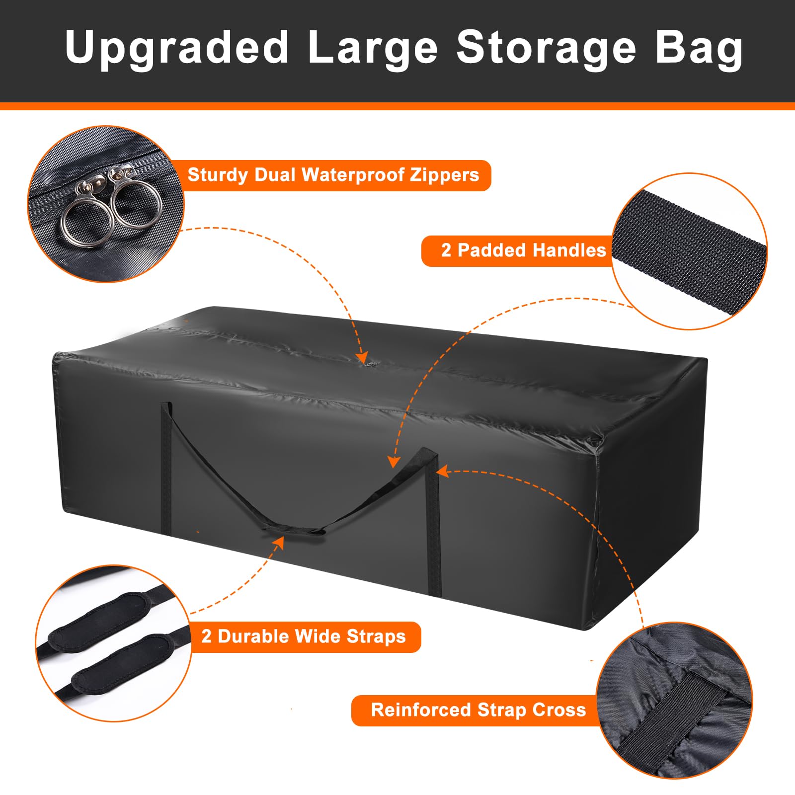 Bolsa de almacenamiento grande para cojines de patio, bolsas de almacenamiento resistentes con cremallera 420D con cremallera y asas para muebles de patio, almacenamiento al aire libre, bolsas de