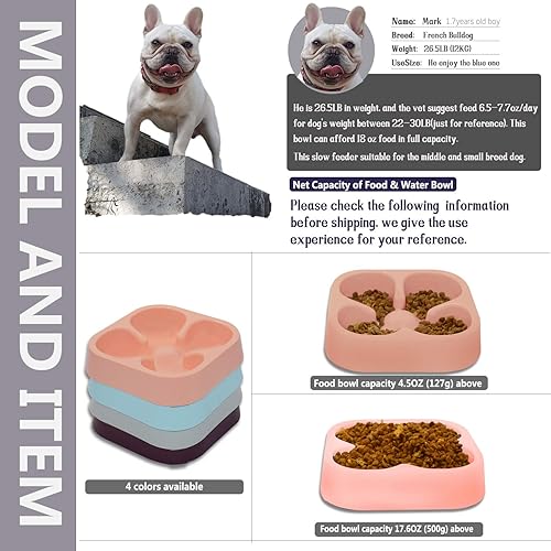 Miniatura 2 de Cuenco saludable de alimentación lenta para perros Bulldog francés, cuenco de alimentación lenta para perros y gatos, cuenco de agua con patrón de