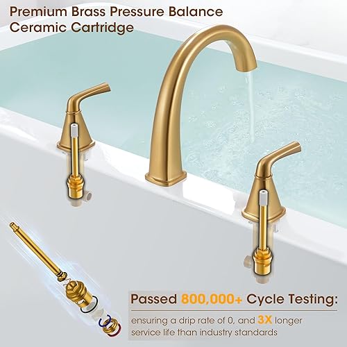 Miniatura 35 de Grifo de bañera romana de alto flujo con ducha de mano, grifo de bañera negro mate de 4 agujeros con válvula, grifos de bañera generalizados