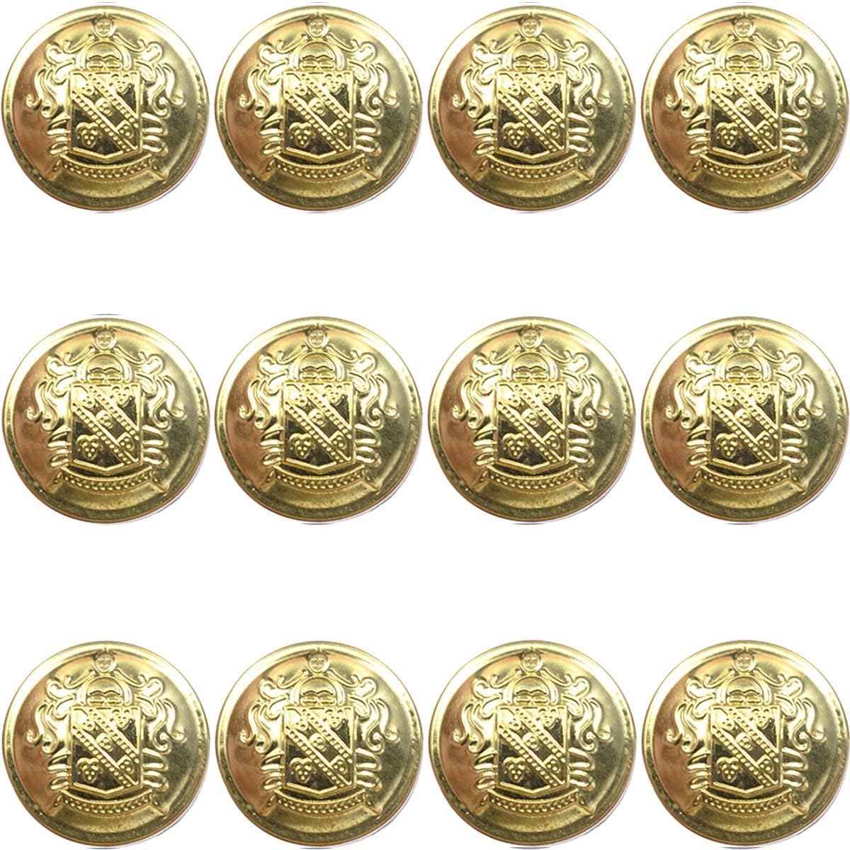 12 Piece Metal Blazer Button Set - for Blazer, Suits, Sport Coat, Uniform, Jacket 25mm (Gold)