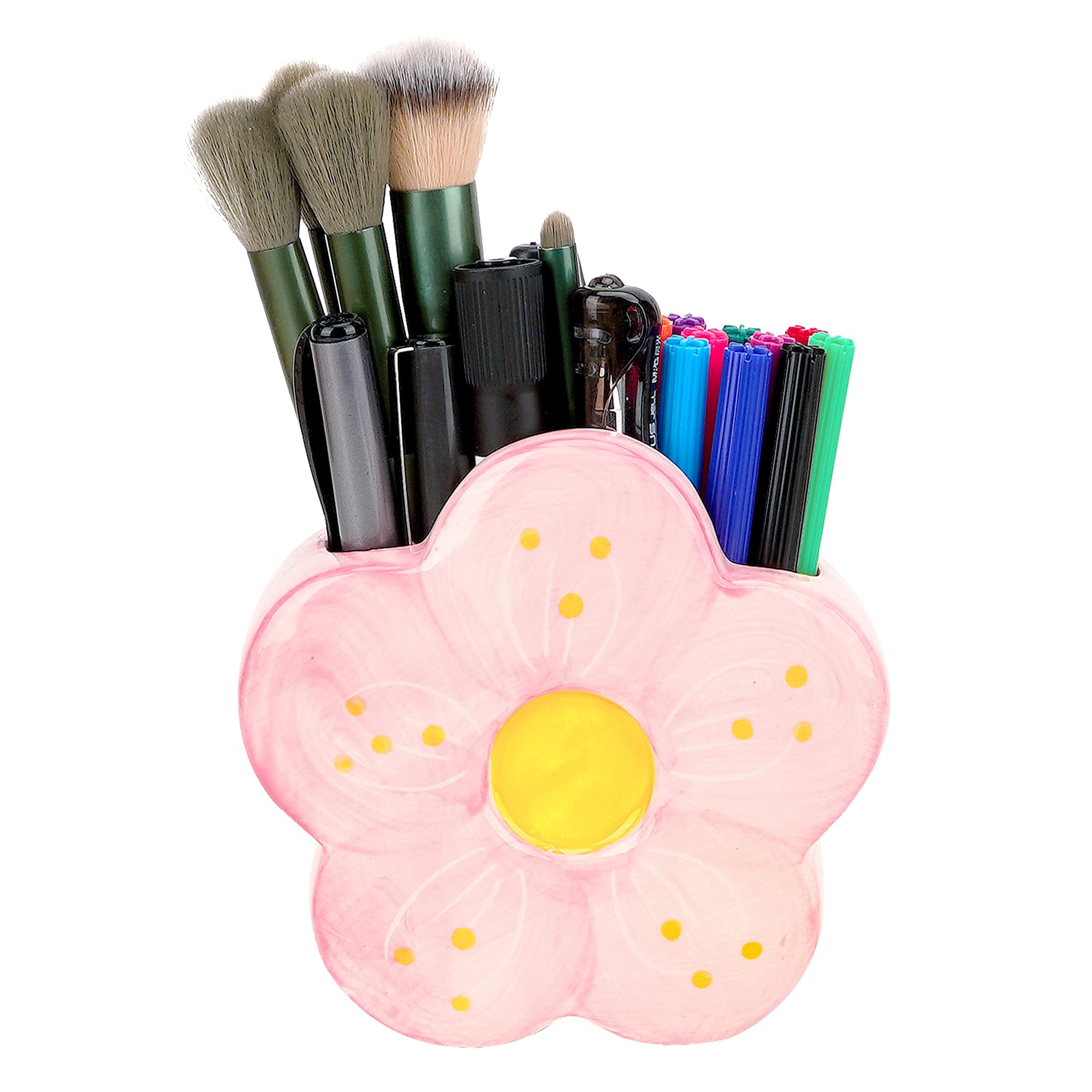 Soporte de cerámica para bolígrafos y pinceles, organizador de escritorio con margaritas para brochas de maquillaje, bolígrafos, suministros de arte, taza organizadora de cerámica para