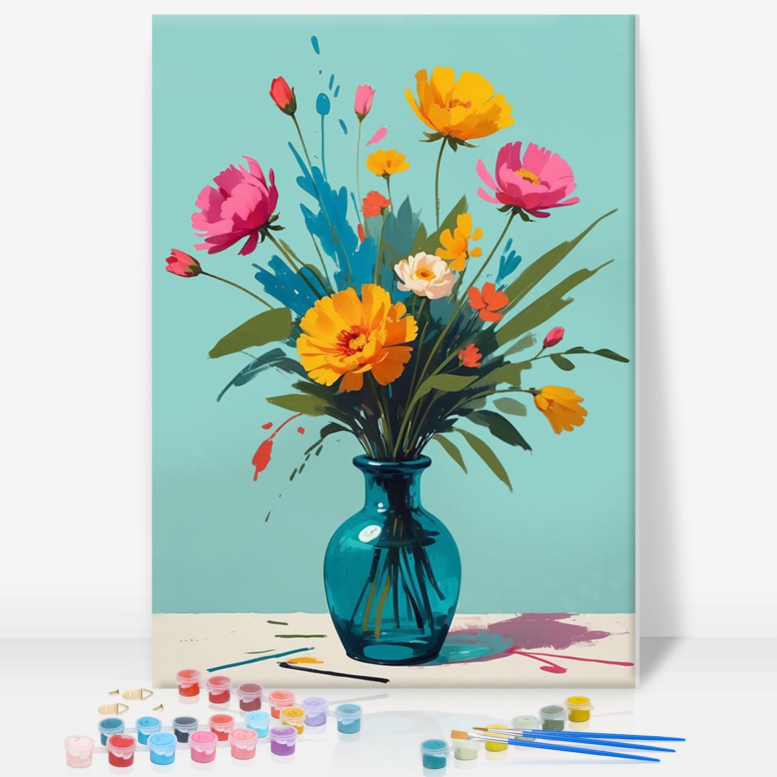 Geeheiy Flowers In Vase Paint By Numbers For Adults With Frame, Flowers Painting Kit, 8X12 Inch
