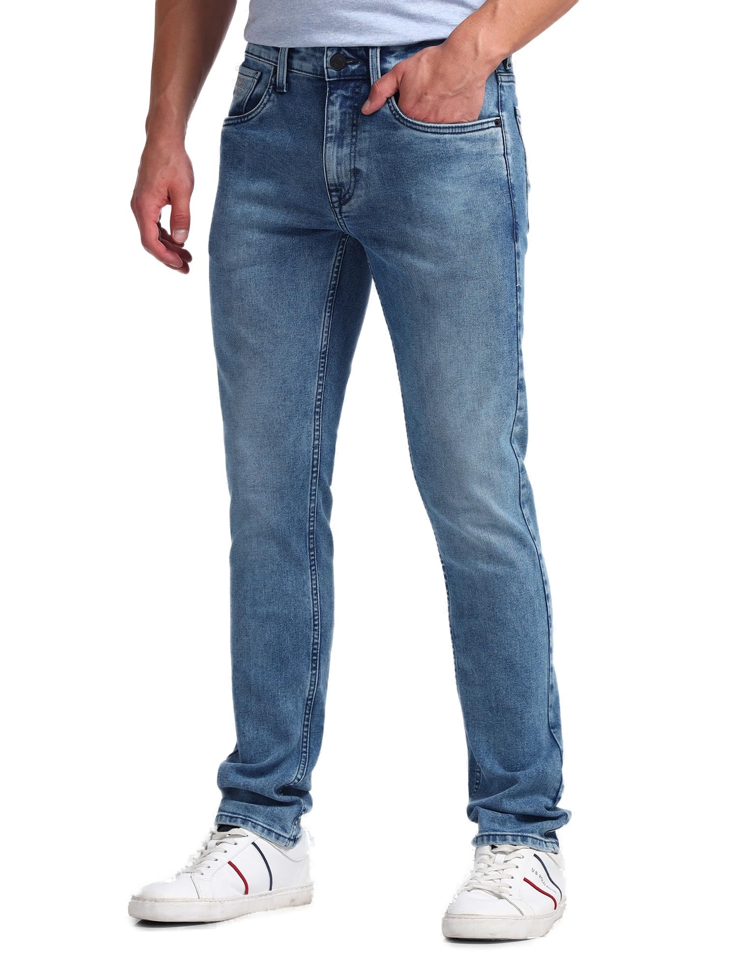 u.s. polo assn. Denim Co. Men's Blue Mid Rise Wash Button Cotton Skinny Jeans-picture-13
