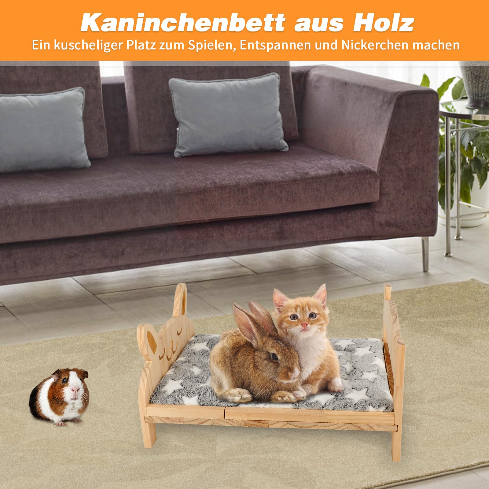 Cuccia Morbida Per Conigli E Piccoli Animali - 43.5x38cm, Con Cuscini E Fodera Reversibile, Colori Rosa E Grigio - Foto 9