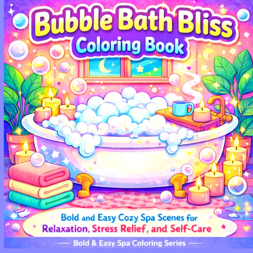 Bubble Bath Bliss Coloring Book: Bold and Easy Cozy Spa Scenes for Relaxation, Stress Relief, and Self-Care
