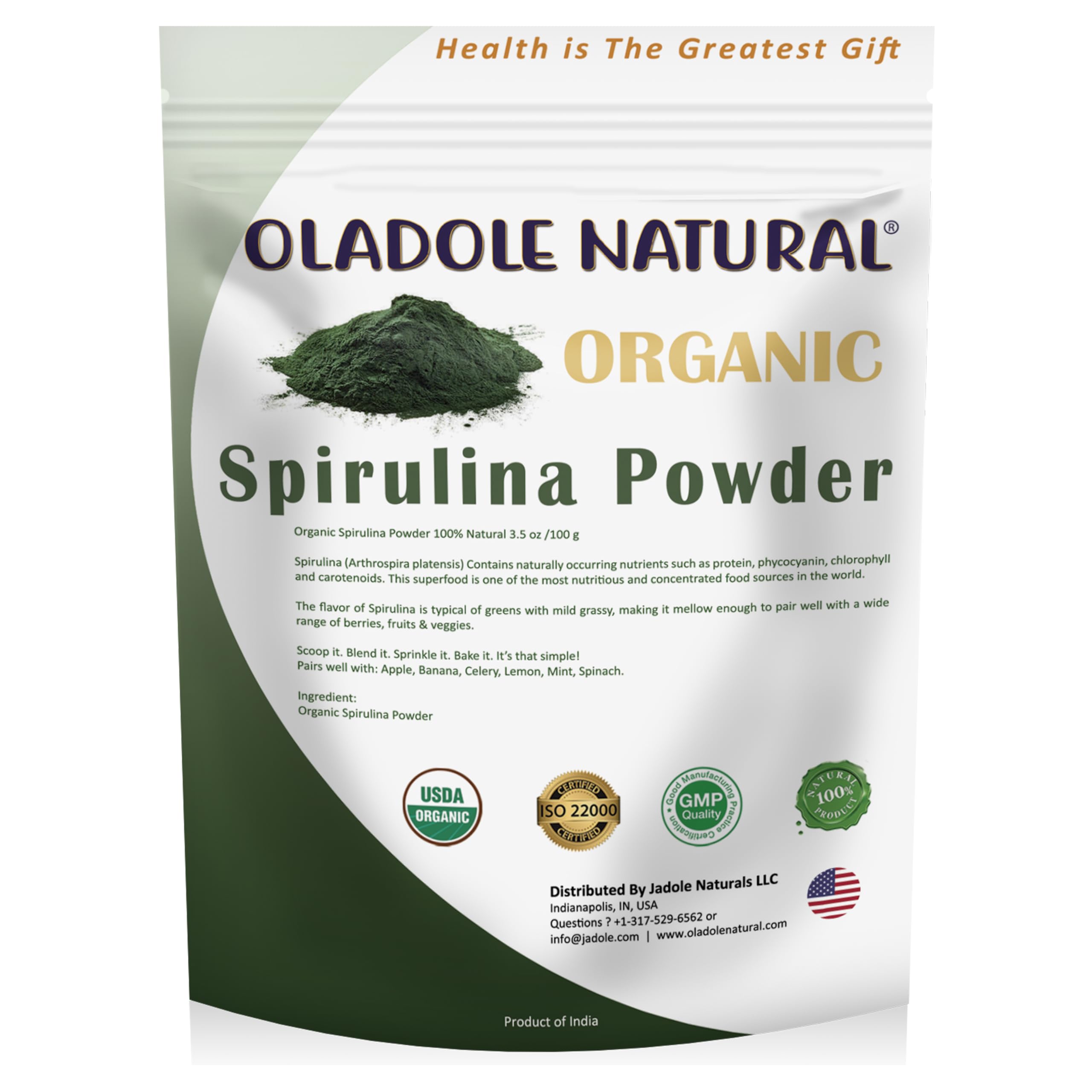 Oladole Natural Organic Spirulina Powder- 100g | Support Immune System, Antioxidant, Weight Management, Mental Strength, Support Cardiovascular System, Rich in Protein, Mineral | Non- GMO, Gluten FreeOladole Natural Organic Spirulina Powder- 100g |…