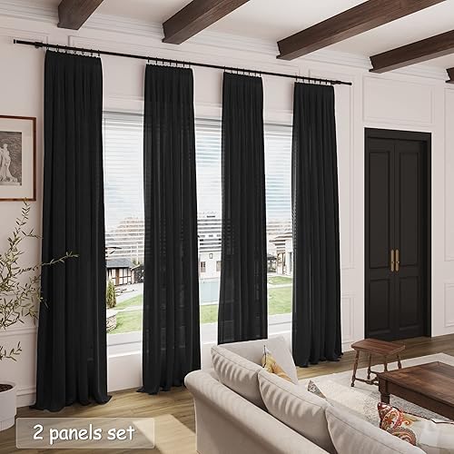 Miniatura 7 de Nanspring Cortinas de 144 pulgadas de largo, 2 paneles para sala de estar, pestañas traseras, cortinas neutrales extralargas de lino
