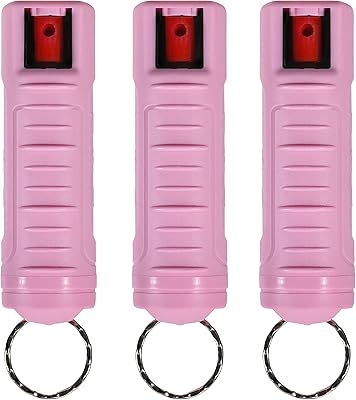 Police Magnum Pepper Spray Keychain Self Defense Belt Clips- Tactical Safety Key Chain Protection- Made In The USA-3 Pack Soft Pink INJ
