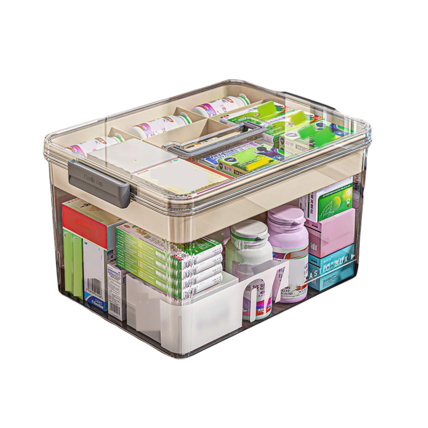 BAONUO Medicine box, Medicine Storage Box,medicine storage Organiser With Handle, Portable 2 Layer Medicine Box First Aid Box with Lid, for home,school,outdoor,office,travel (schwarz, L)