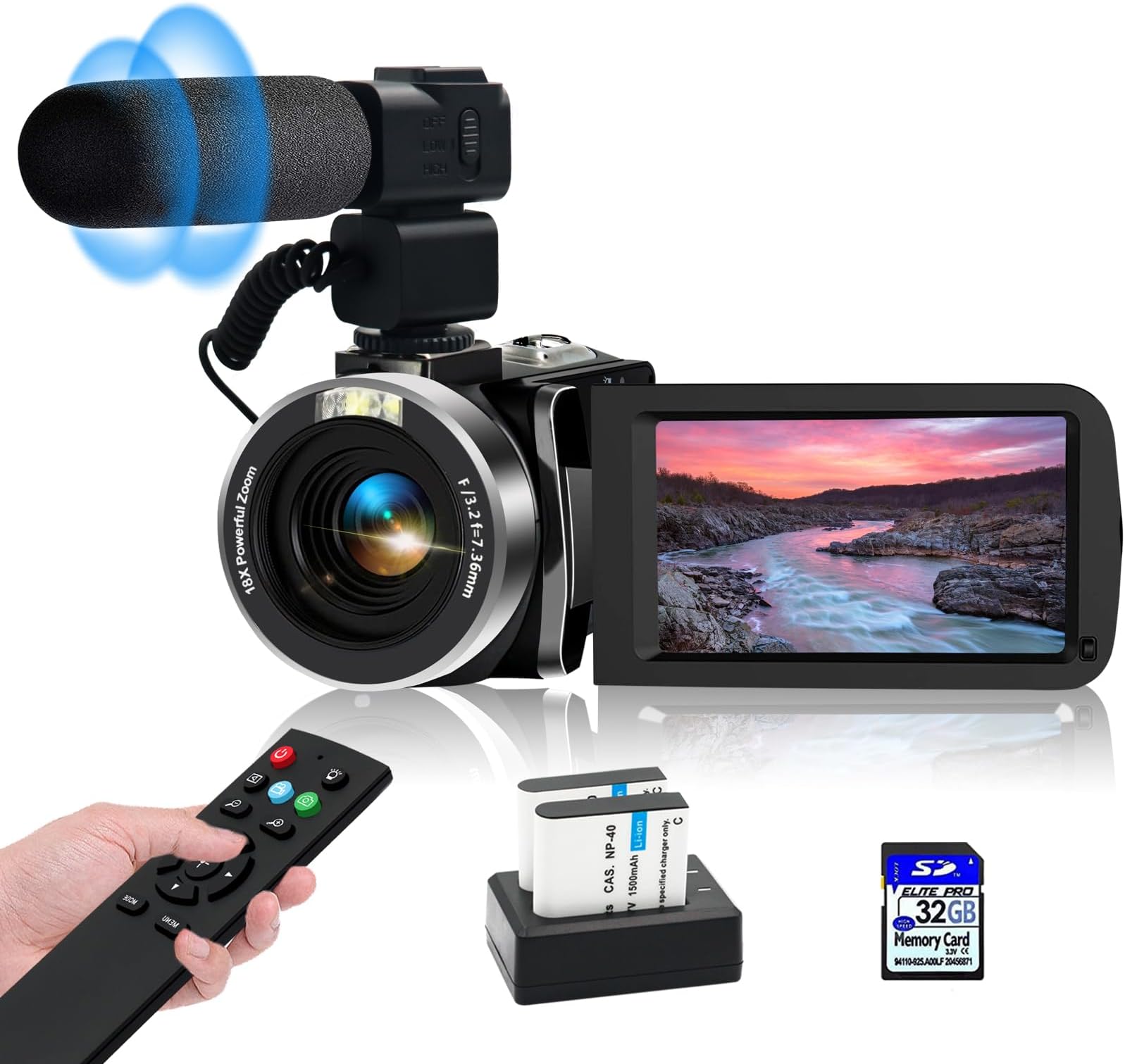 Camcorders Video Camera 4k with 3" Touch Screen and 32G Card, WiFi Digital Camera, 18X Digital Zoom, Vlogging Camera for YouTube Video Recording, Kids Video Camera, Remote, Microphone