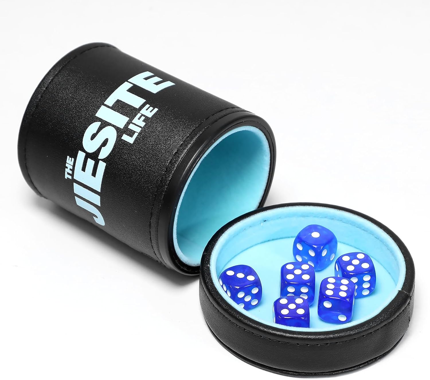 JIESITE Dice Cup Leather with Lid, Felt Lined Dice Shaker Cup, Includes 6 Dice