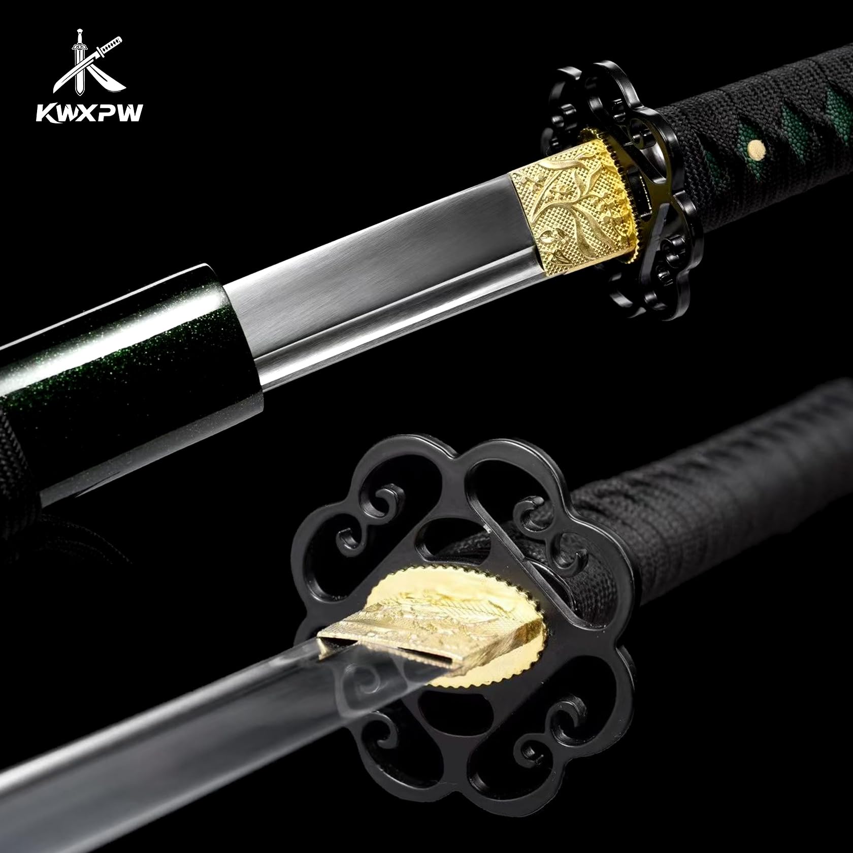[Schönheit kalter Waffen] Federstahl Samurai-Schwert,Japanisches Katana mit Holzsaya,handgefertigt traditionelles Samuraischwert für Display,Cosplay,Requisiten,Geschenke,Training – 103cm