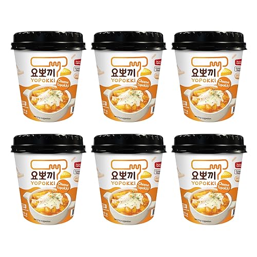 Yopokki Cheese Instant Tteokbokki Topokki Korean Rice Cakes (120g x 6 Pack) Tteokbokki Cup - Instant Chewy Korean Snack - Cheese - 120 g (Pack of 6)