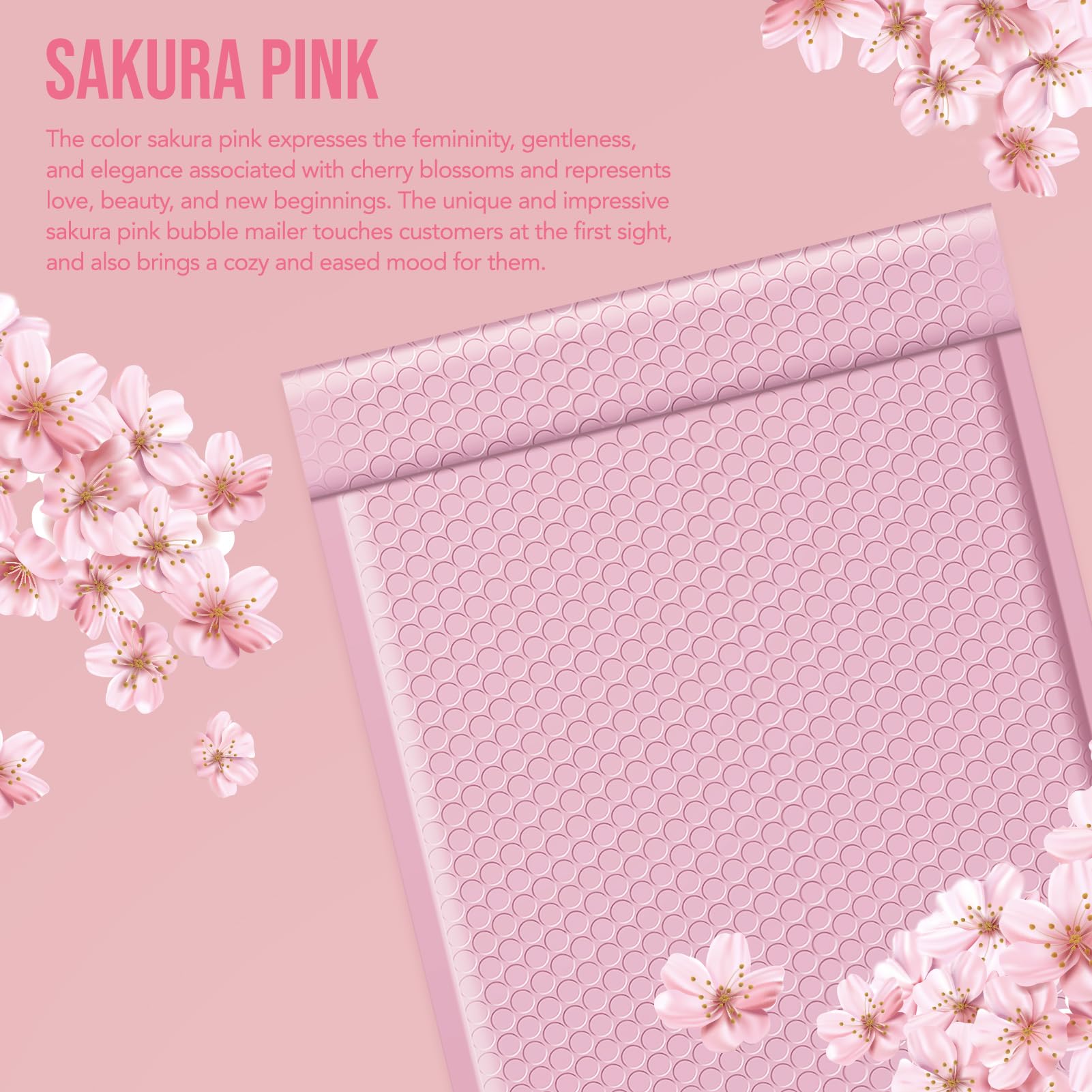 Fuxury Confezione da 40 buste imbottite a bolle grandi, 26 x 40 cm, impermeabili, imbottite con bolle, sacchetti a bolle d'aria per imballaggio, piccole imprese #5, rosa Sakura