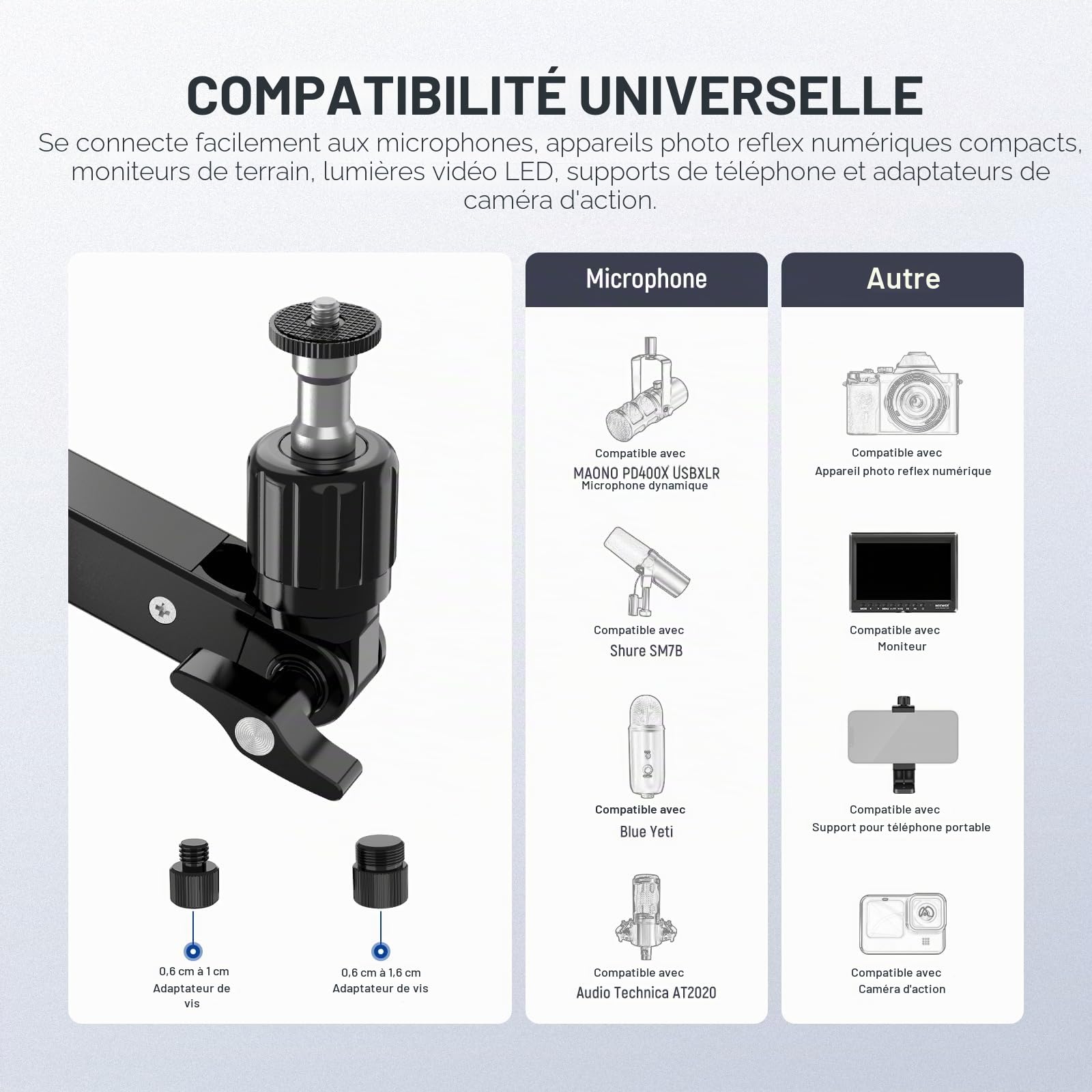 NEEWER MST002 Support de bureau à profil bas avec amortissement, bras articulés pivotants à 360 ° avec poteau de hauteur et canaux de gestion des câbles pour microphone, baladodiffusion