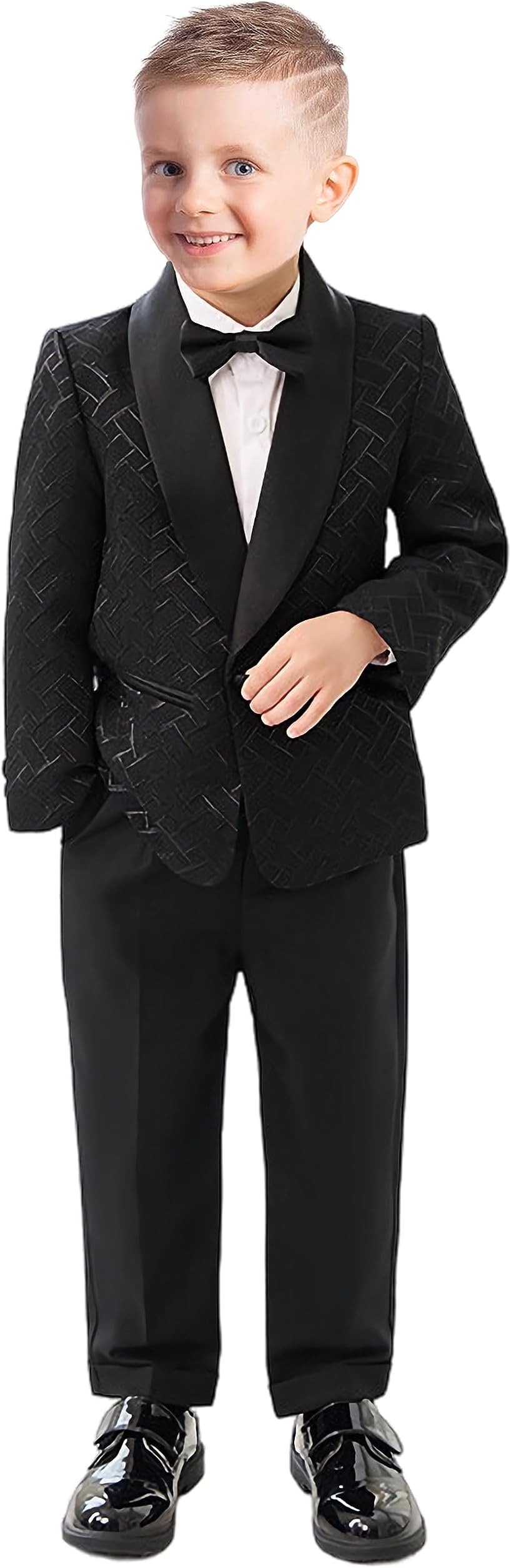 Little Boys Plaid Tuxedo Suit Shiny Fashion Dress 2 Piece Formal Dresswear Ring Bearer Outfit JTZ022