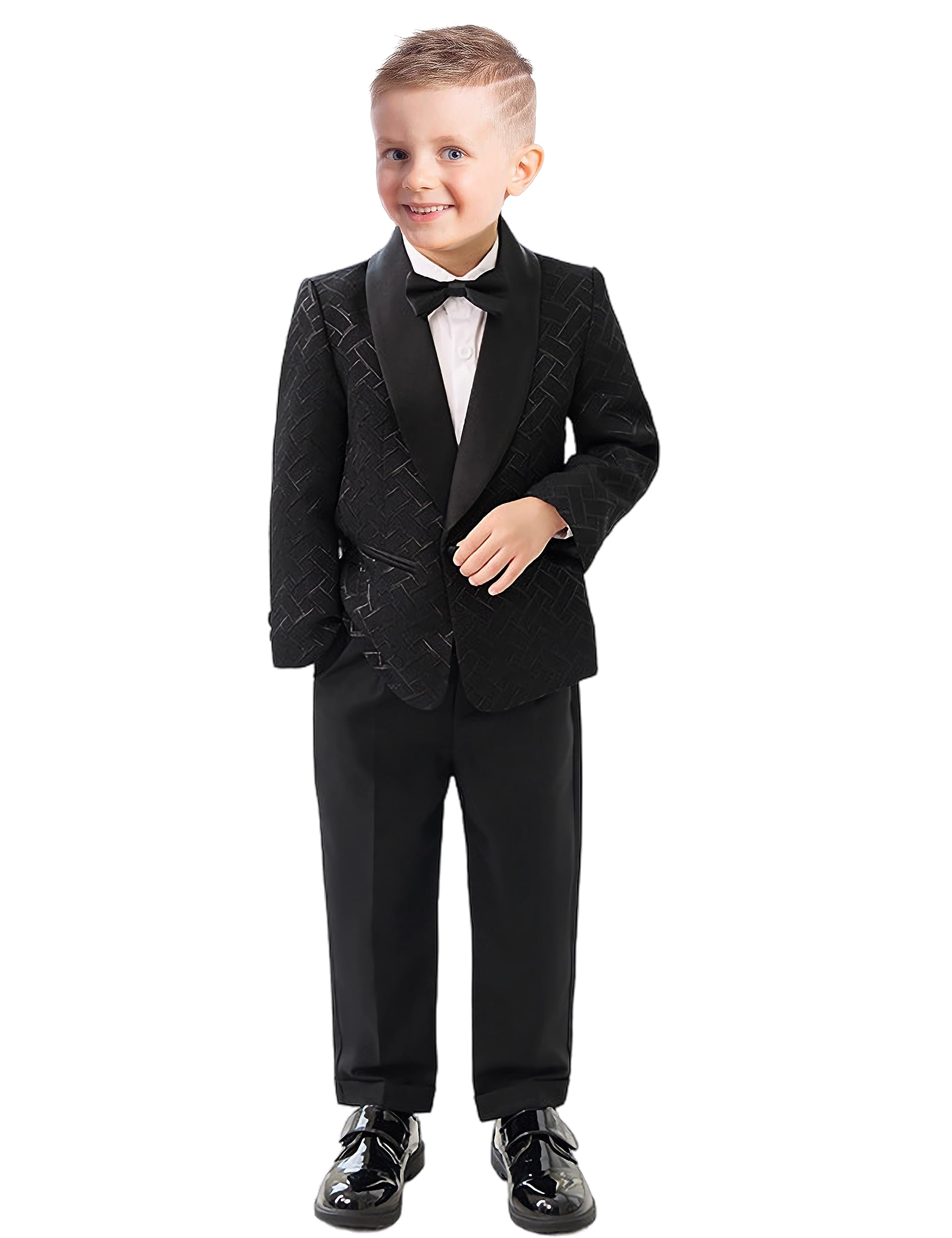 Little Boys Plaid Tuxedo Suit Shiny Fashion Dress 2 Piece Formal Dresswear Ring Bearer Outfit JTZ022
