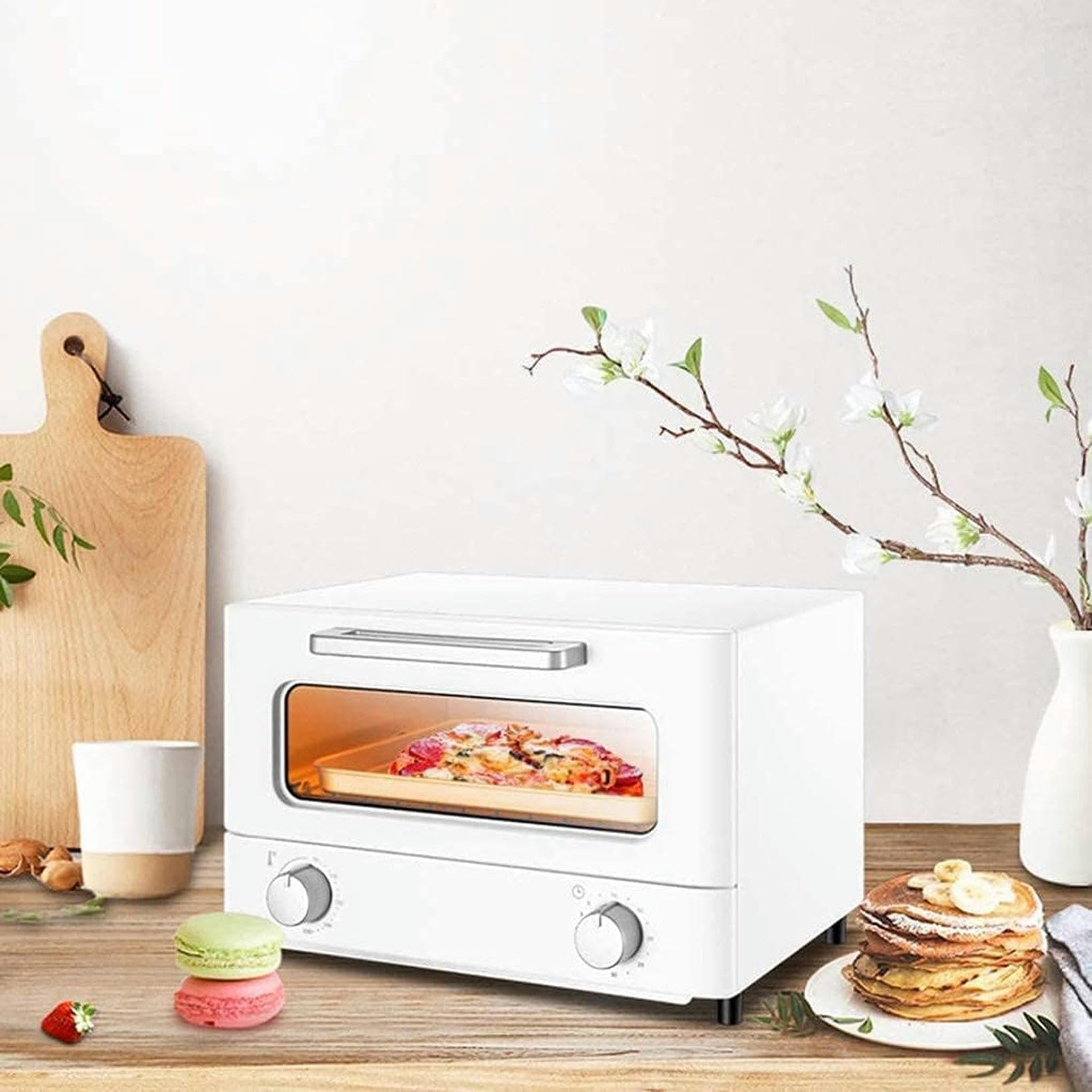 Mini piekarnik z podwójnymi szklanymi drzwiami, timerem i ogrzewaniem konwekcyjnym dla wydajnego pieczenia i grillowania w małych kuchniach