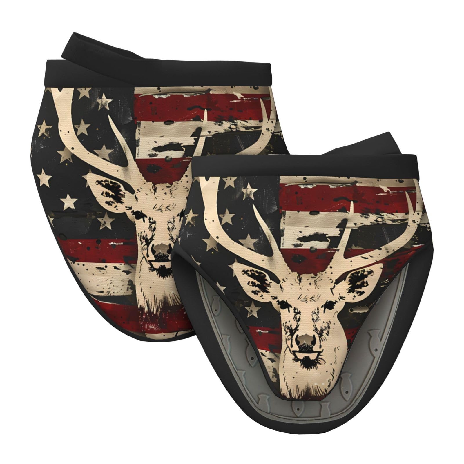 Silicone Oven Mitts, Heat and Slip Resistant Kitchen Mittens 2-Pack Set, Deer Hunting American Camouflage U.S. Flag Short Soft Oven Gloves