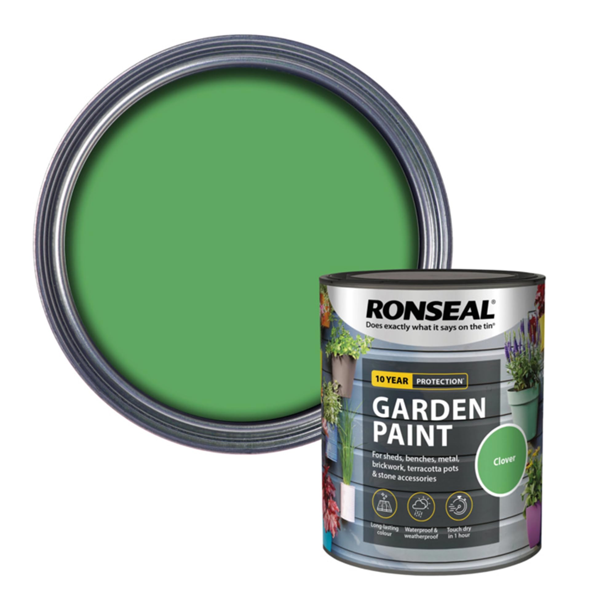 AOC24 Garden Fence Paint 750ml – Multi-Surface Exterior Paint for Wood, Brick, Metal, Stone & Terracotta – Waterproof, Resists Fading, Matt Finish for Sheds, Fences, Garden Furniture Clover