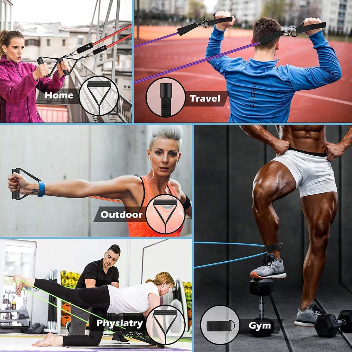 VEICK - Bandes de résistance d’entraînement, avec poignées, pour homme et femme, bandes d'exercice élastiques pour fitness, exercices à la maison, salle de sport