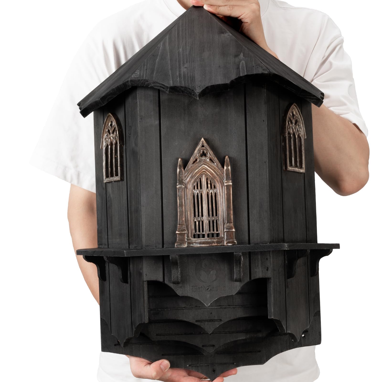 Extra Large Wooden Castle Bat Houses for Outside Bat Box for Outdoors - Four Chamber Box Perfectly Designed to Attract Bats - Durable and Easy to Hang(Bat House Ⅰ XL Black)