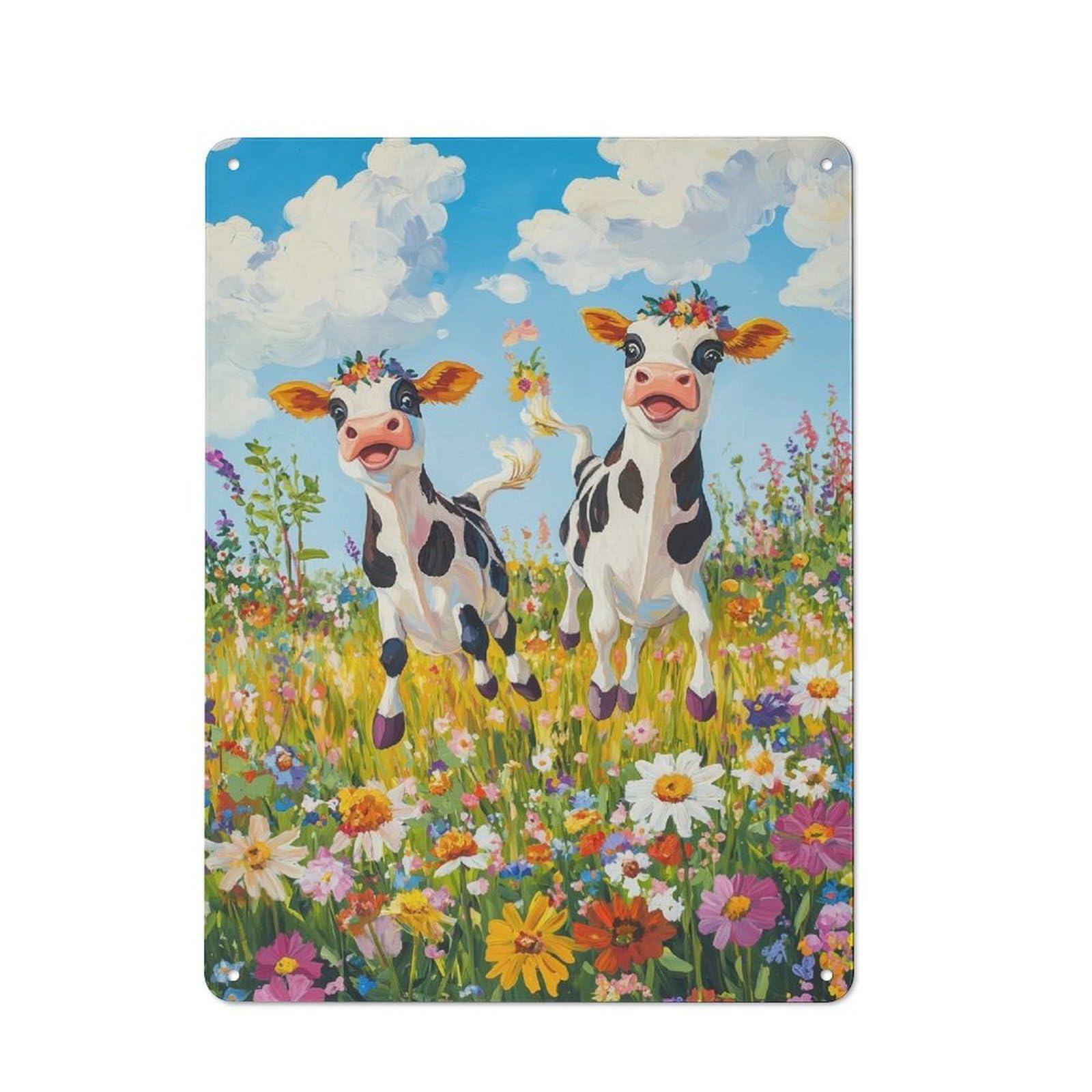 Junmoney Happy Cows In A Meadow Metal Wall Sign 40X30cm, Vintage Home Bar Decor For Pub, Home Bar, Shed Or Man Cave