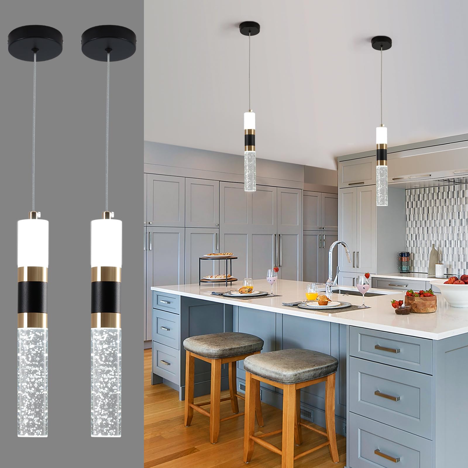 LED Pendant Lights Kitchen Island Pack, Dimmable LED Mini Pendant  Lighting for Kitchen Island Modern Small Pendant Lights