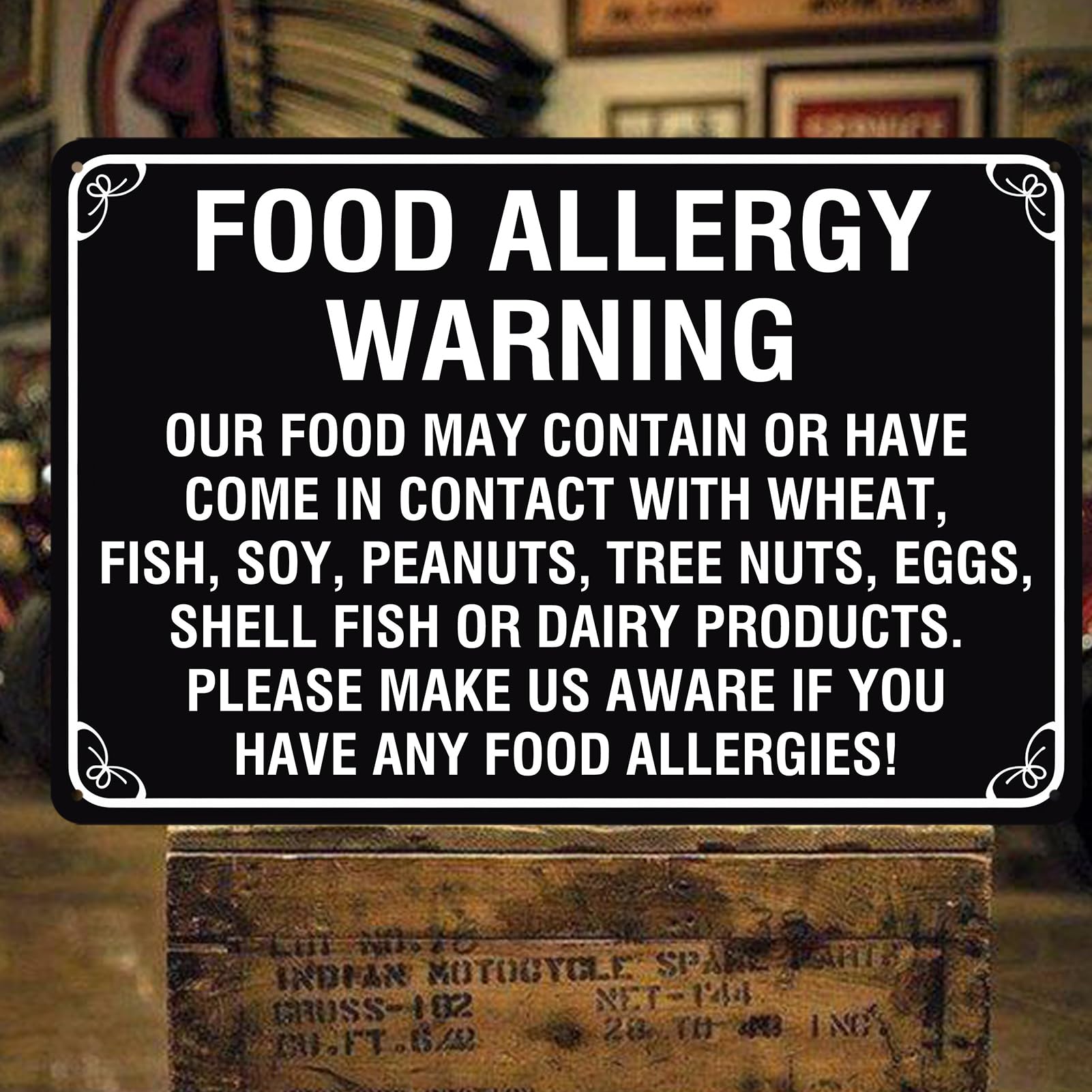 Food Allergy Warning Sign - Metal Safety Sign -3 Food Allergy Warning Sign - Metal Safety Sign -3