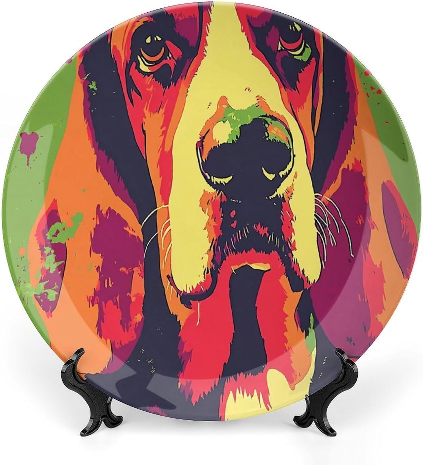 Basset Hound Dog Art Decorative Plates for Display Ceramic Plate Tray with Stand Hanger Home Decor