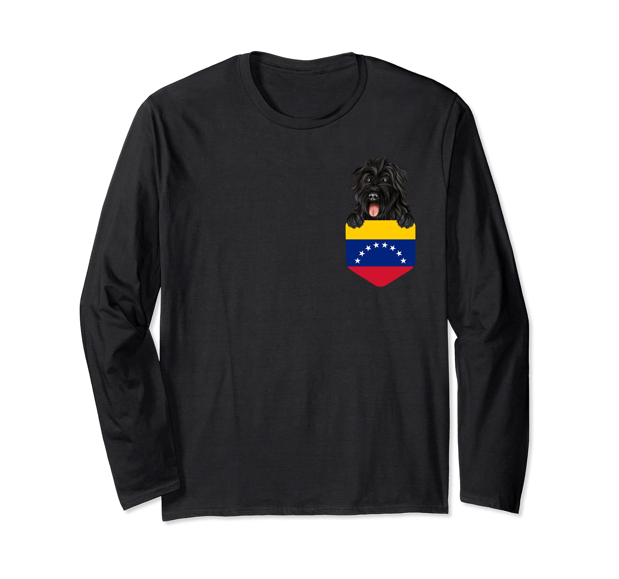 Venezuela Flag Bouvier des Flandres Dog In Pocket Long Sleeve T-Shirt, Black