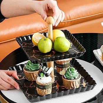 Amazon｜フルーツスタンド 大理石模様 3段 長方形 ケーキ