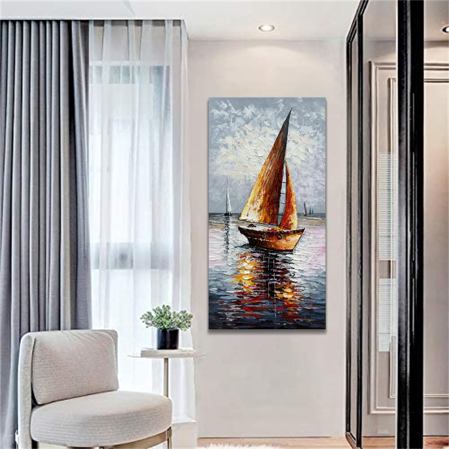 Amazon.com: zoinart 帆船油畫畫布24 x 48 英吋(約50.9 x 10.9 公分