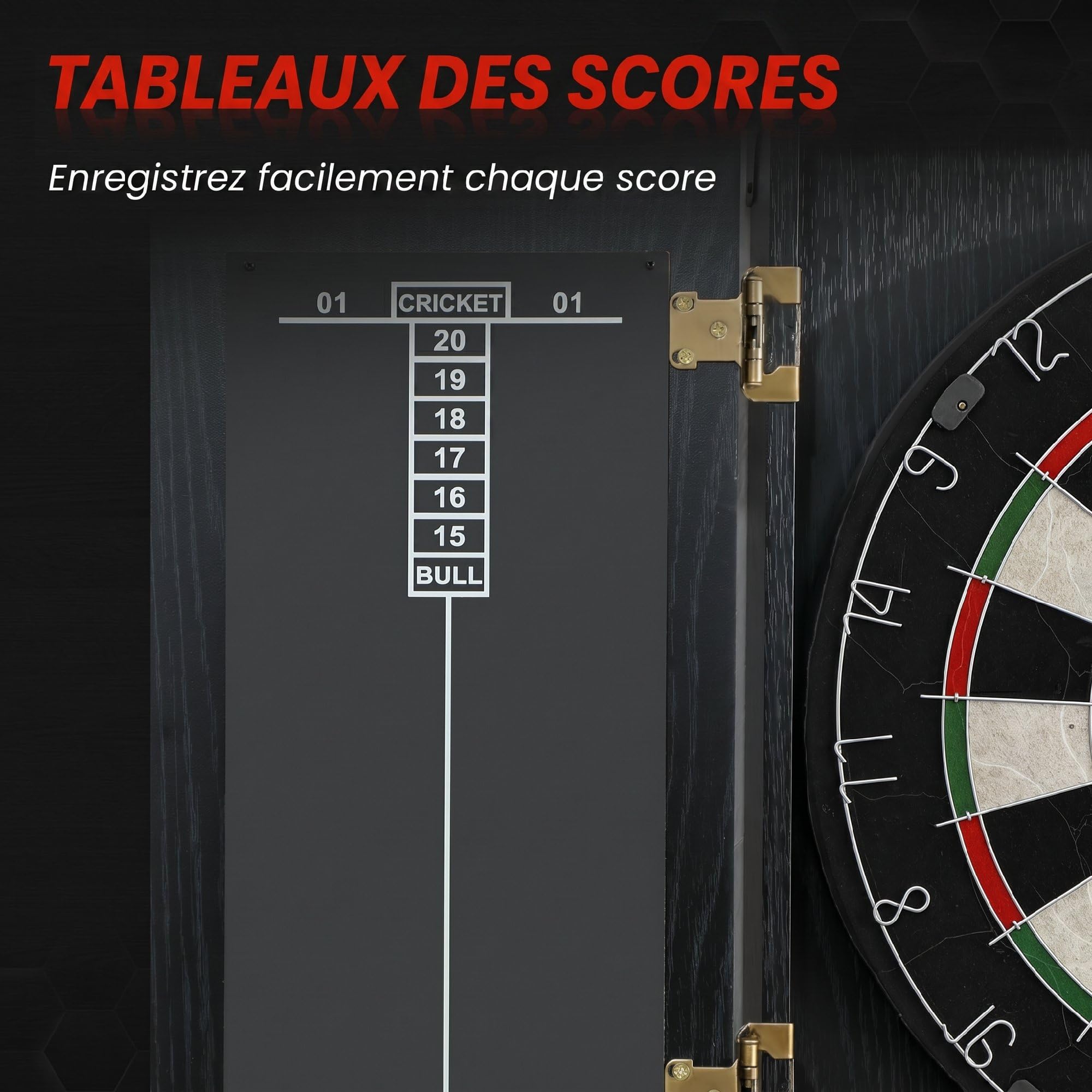 SPORTNOW Cible de Fléchettes en Sisal avec Cabinet Protection Murale Noir | 6 Fléchettes Pointe Acier, 2 Tableaux de Score, pour Adulte