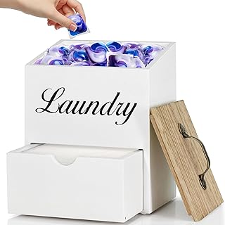 Dryer Sheet Container with Drawer and Lid, Wood Dryer Sheet Holder for Laundry Room Organization, Laundry Pods Container, Dryer Sheet Dispenser, Laundry Pod Holder Wall Mount for Laundry Room Decor