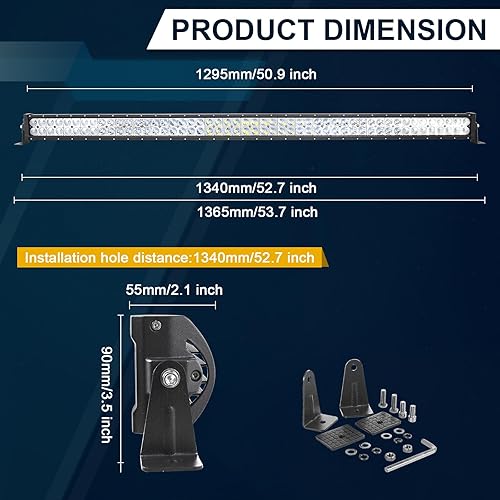 Miniatura 5 de RIGIDON Barra de luz de 52 pulgadas y 300 W, doble fila de inundación Combo de 30000 lm, barra de luz LED impermeable para conducción, barco,