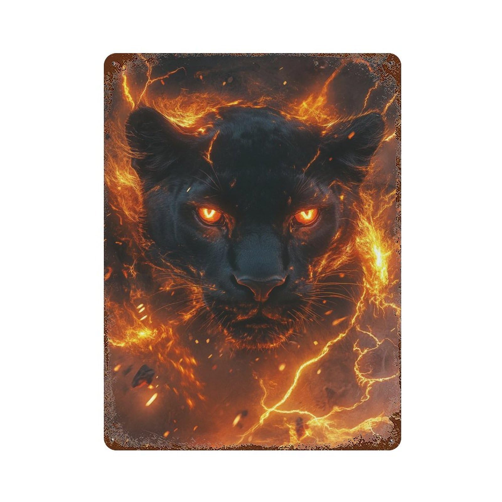 Black Panther in Flames Weathered Tin Sign 15.7"x11.8", for Basement, Hobby Room And Garage Decor, Rustic Home Decor