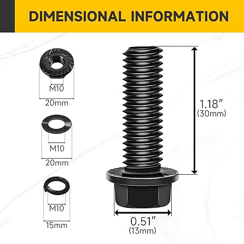 Miniatura 33 de Perno M6x1.0 (10 juegos) M6 x 0.787 in Brida Hex Head Tuercas y Pernos, Tornillos hexagonales de brida de perno M6 con tuercas y arandelas, Surtido